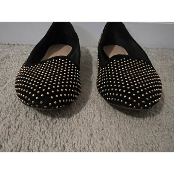 Loeffler Randall Studded Leather Slip On Almond Toe Flats Shoes Black/Gold Sz 9 - Picture 9 of 12